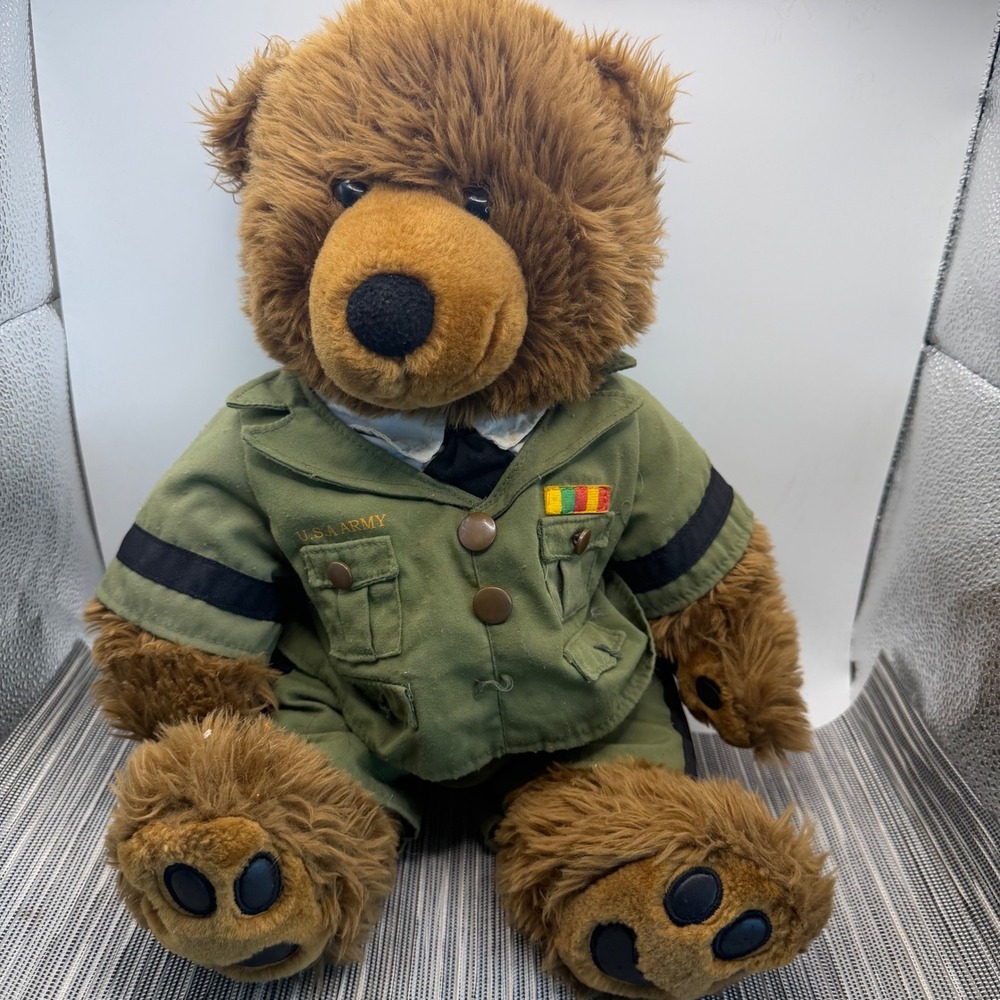 Build A Bear Workshop US Army Teddy Bear Plush Brown Shaggy Military Uniform